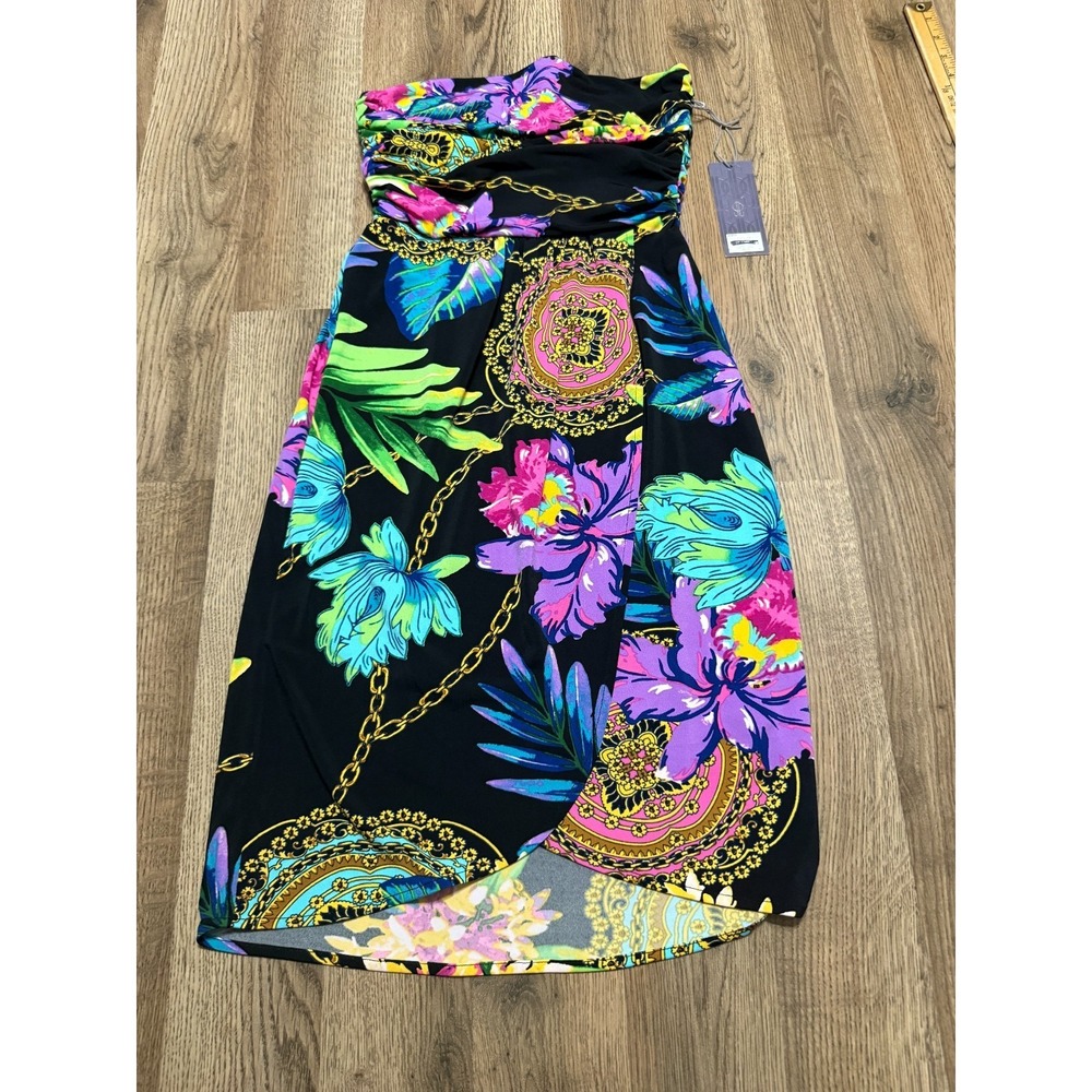 Jennifer Lopez Dress Women's Size XS, Multicolor, Floral, Side Zip Strapless NWT